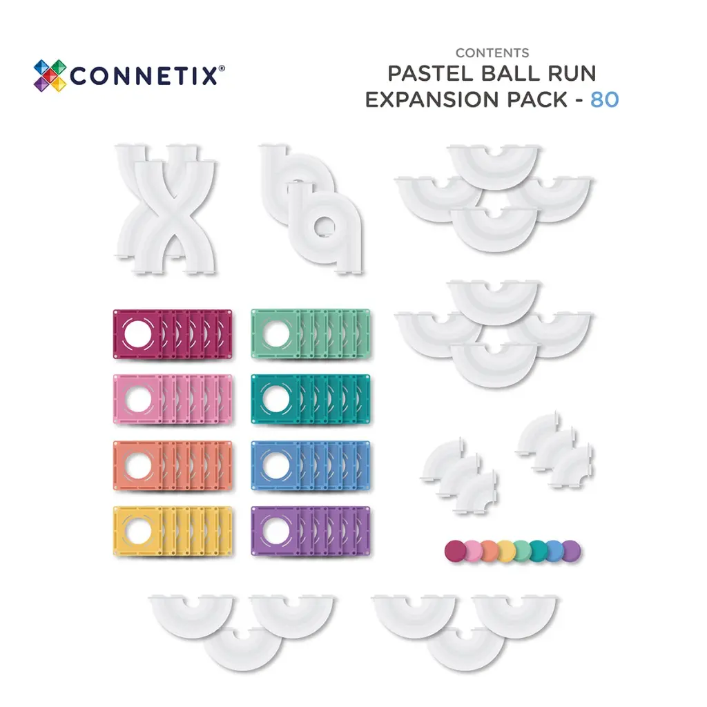 CONNETIX Pastel Ball Run Expansion Pack - 80 Pieces Contents