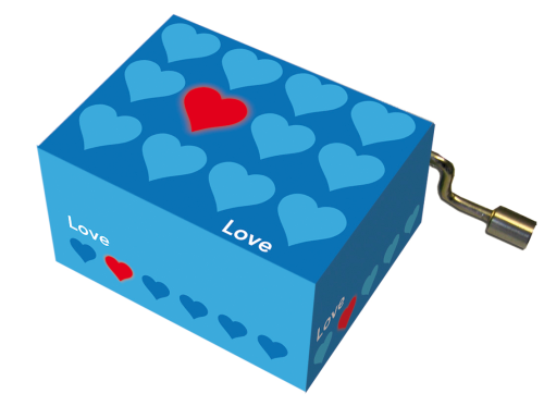 Music Box - Happy Birthday with Blue & Red Hearts Art