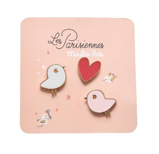 [15071] Birds and Heart Lacquered Pins - Set of 3