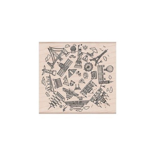 [13429] Architectural Wonders of the World Rubber Stamp