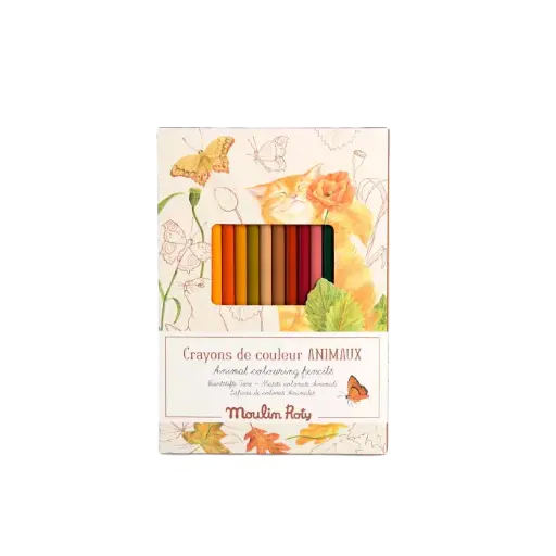 [21321] Le Jardinier 12 Animal Colouring Pencils and Cards - Moulin Roty  